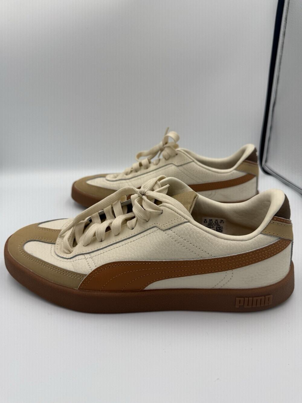 PUMA Club II Era LTHR Sneakers Men’s 9.5 Cream Tan Brown Gum Sole Retro